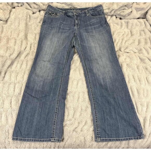 INC Denim Jeans Women 16W Bootcut Blue Stretch Mid Rise Flap Pockets Western - Picture 1 of 8